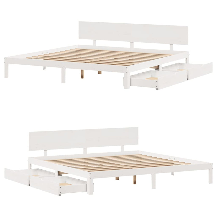 Bedframe met lades massief grenenhout wit 200x200 cm