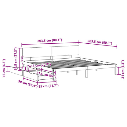 Bedframe met lades massief grenenhout wit 200x200 cm