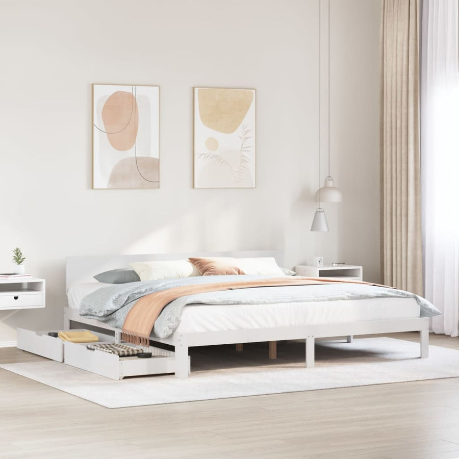 Bedframe met lades massief grenenhout wit 200x200 cm