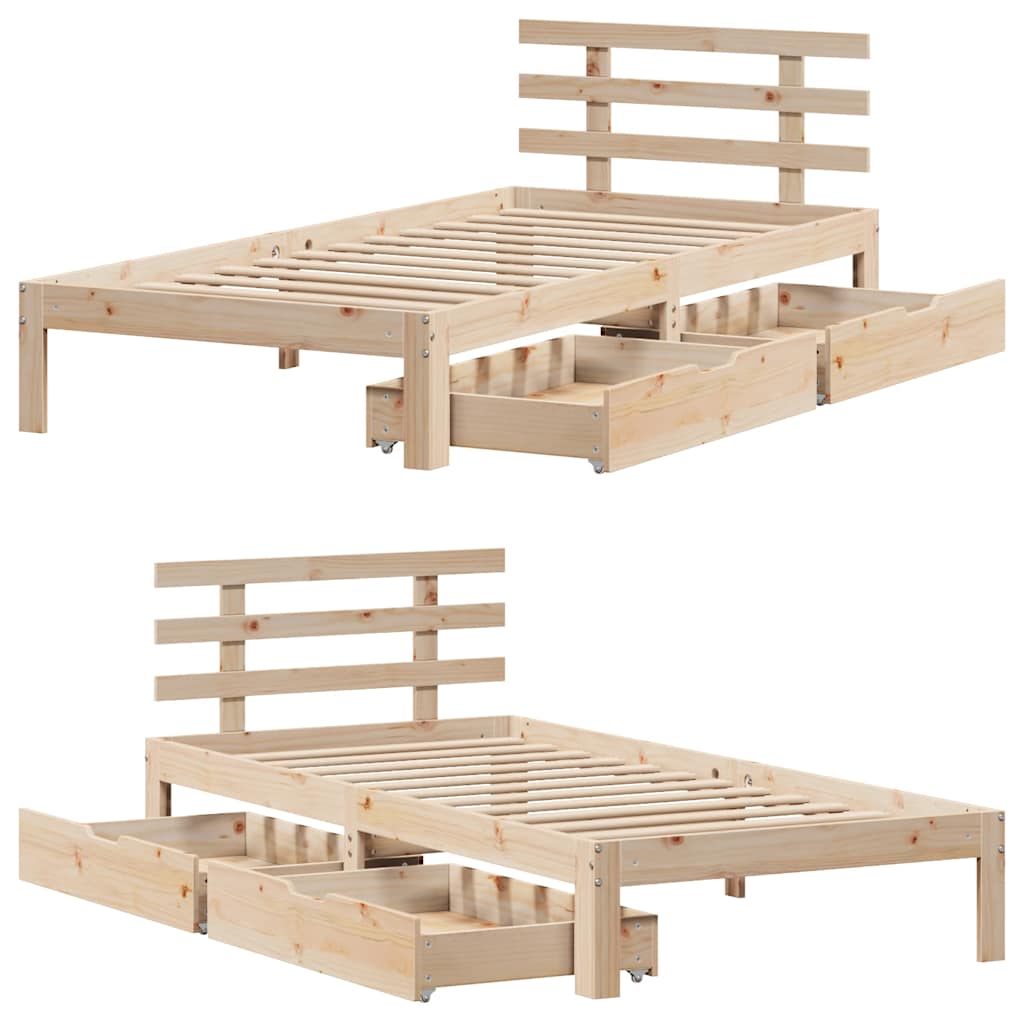 Bedframe met lades massief grenenhout 75x190 cm
