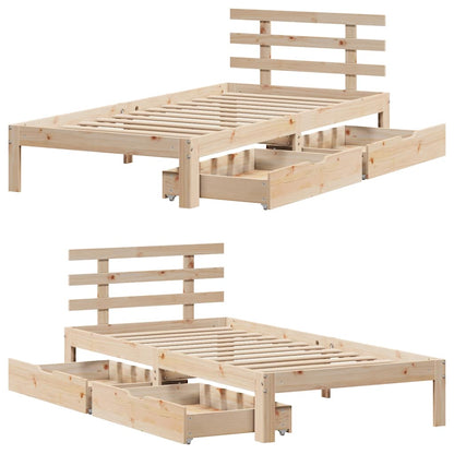 Bedframe met lades massief grenenhout 75x190 cm