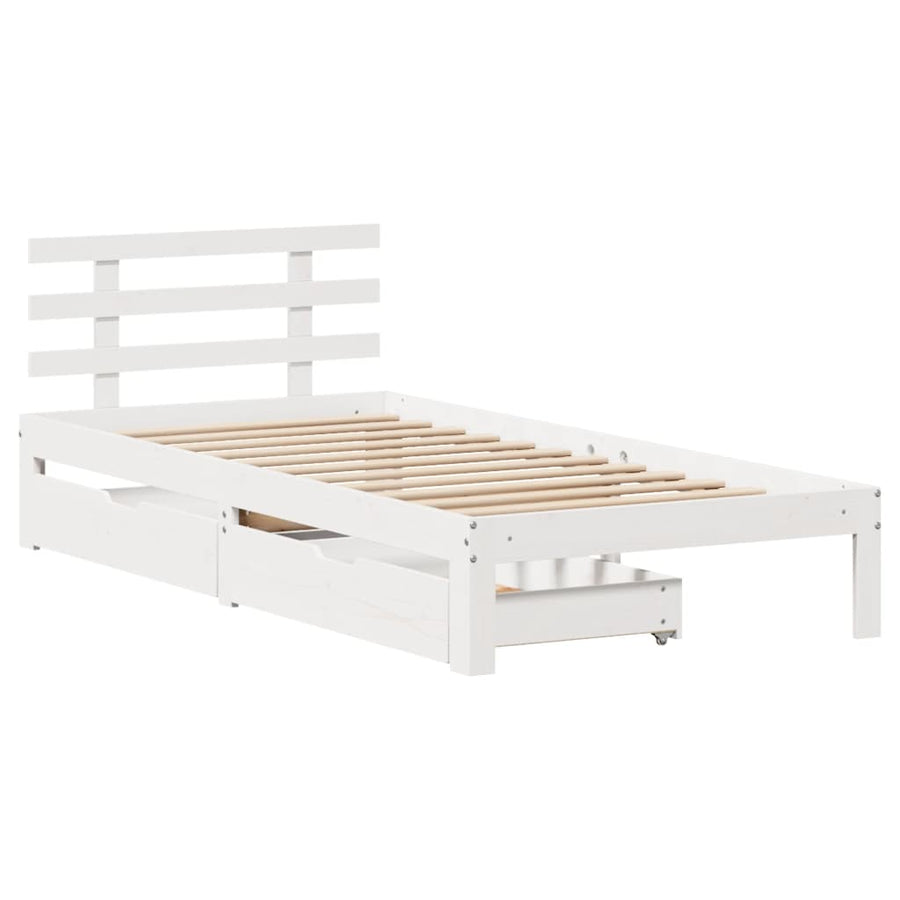 Bedframe met lades massief grenenhout wit 75x190 cm