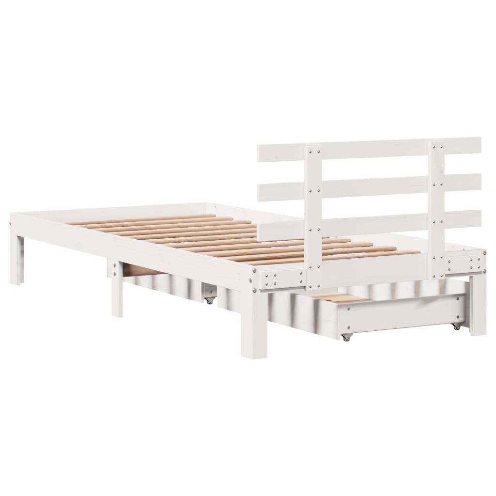 Bedframe met lades massief grenenhout wit 75x190 cm