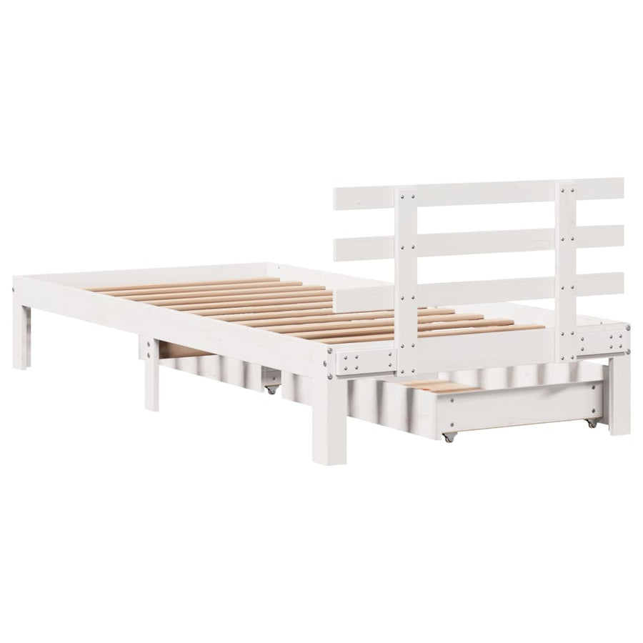Bedframe met lades massief grenenhout wit 75x190 cm