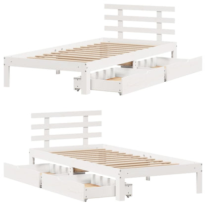 Bedframe met lades massief grenenhout wit 75x190 cm