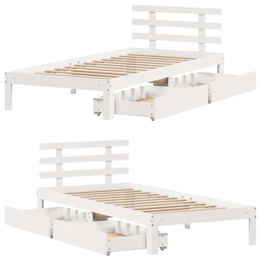 Bedframe met lades massief grenenhout wit 75x190 cm