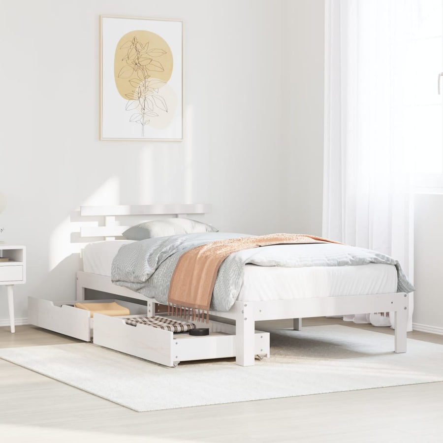 Bedframe met lades massief grenenhout wit 75x190 cm