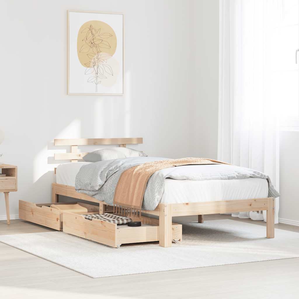Bedframe met lades massief grenenhout 90x190 cm