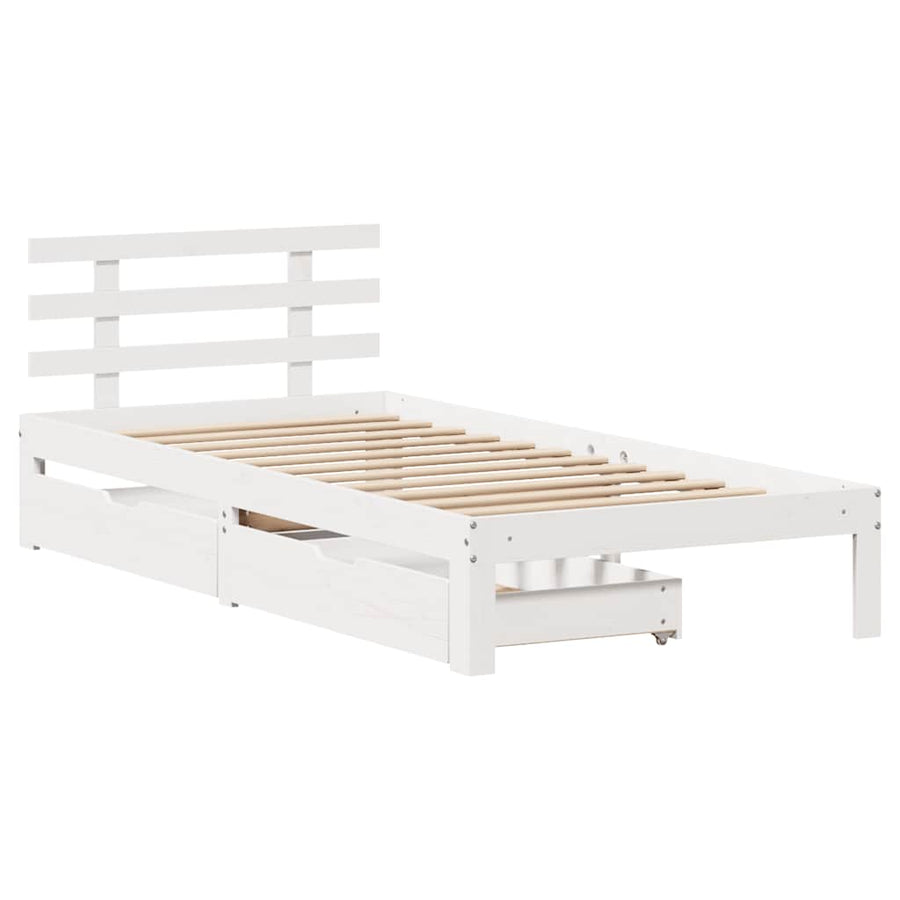 Bedframe Met Lades Massief Grenenhout 90 x 190 cm Wit