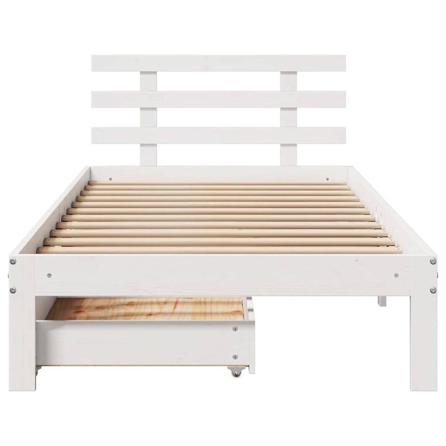 Bedframe Met Lades Massief Grenenhout 90 x 190 cm Wit