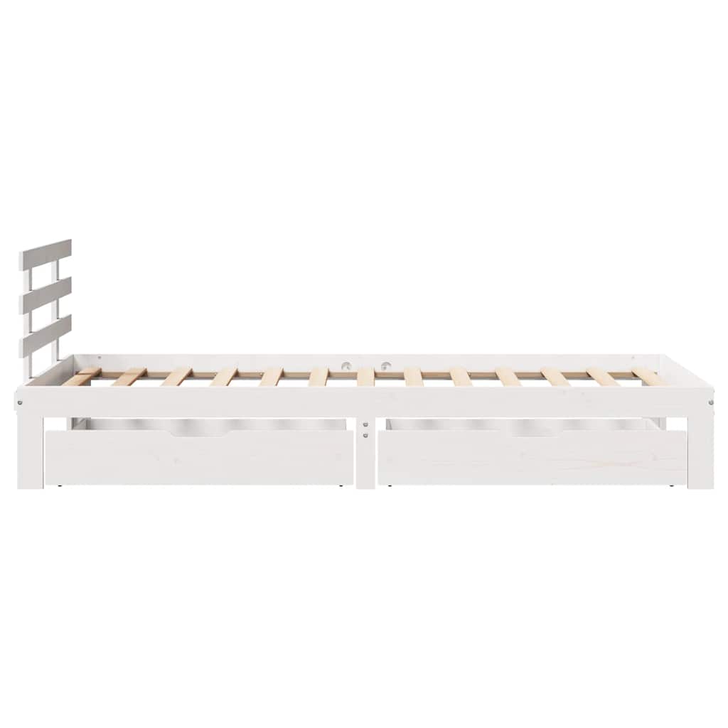 Bedframe Met Lades Massief Grenenhout 90 x 190 cm Wit