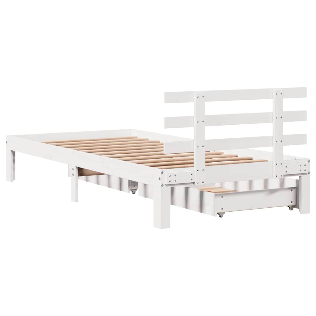 Bedframe Met Lades Massief Grenenhout 90 x 190 cm Wit