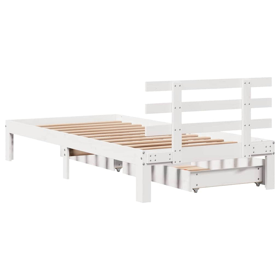 Bedframe Met Lades Massief Grenenhout 90 x 190 cm Wit