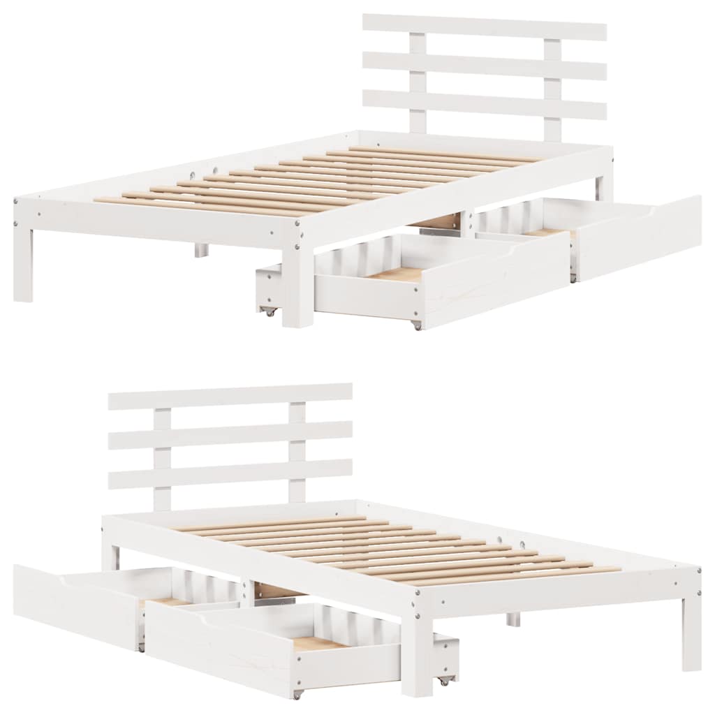 Bedframe Met Lades Massief Grenenhout 90 x 190 cm Wit