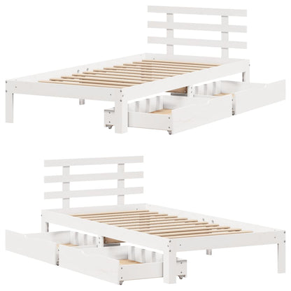 Bedframe Met Lades Massief Grenenhout 90 x 190 cm Wit