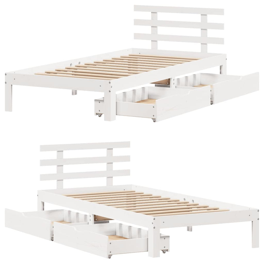 Bedframe Met Lades Massief Grenenhout 90 x 190 cm Wit