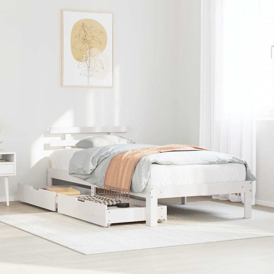 Bedframe Met Lades Massief Grenenhout 90 x 190 cm Wit