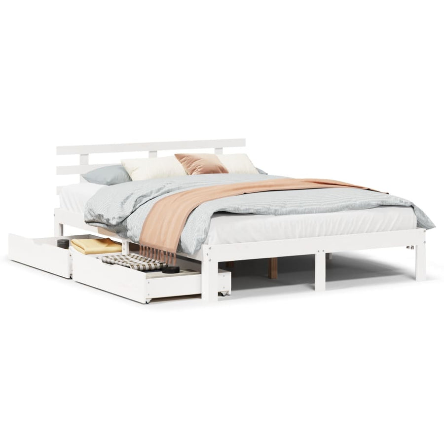 Bedframe met lades massief grenenhout wit 120x190 cm