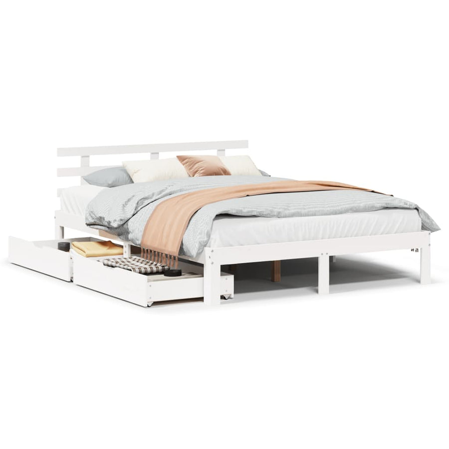 Bedframe met lades massief grenenhout wit 135x190 cm