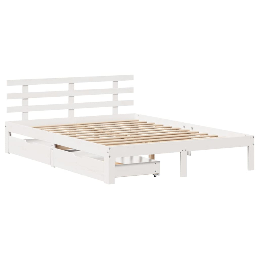 Bedframe met lades massief grenenhout wit 135x190 cm