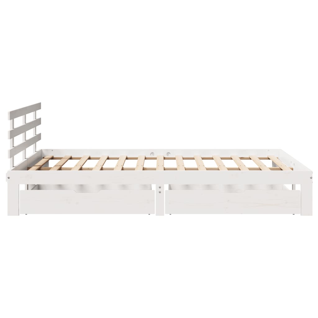 Bedframe met lades massief grenenhout wit 135x190 cm