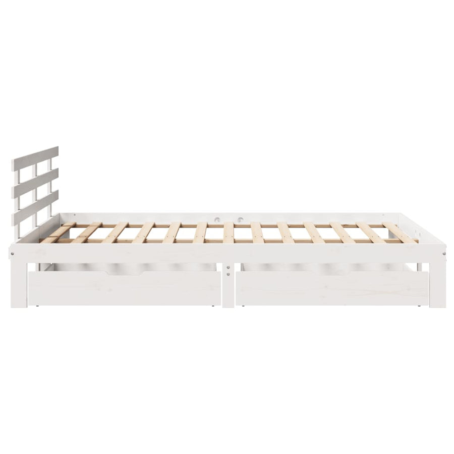 Bedframe met lades massief grenenhout wit 135x190 cm