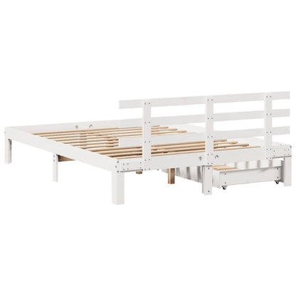 Bedframe met lades massief grenenhout wit 135x190 cm