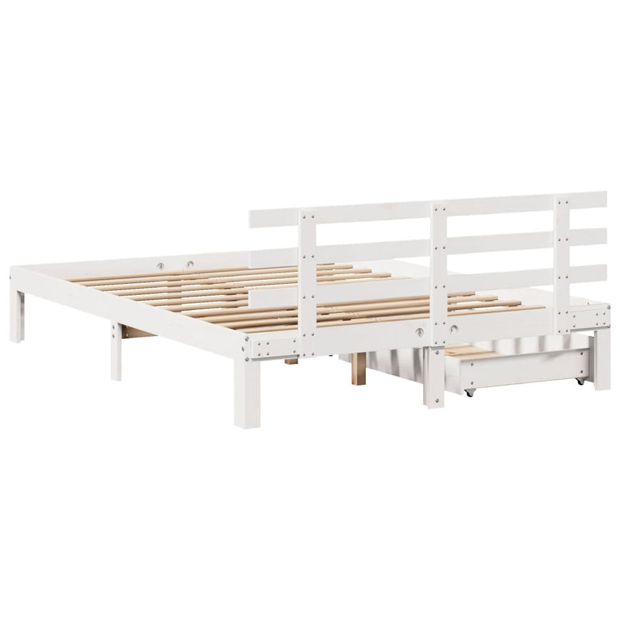 Bedframe met lades massief grenenhout wit 135x190 cm