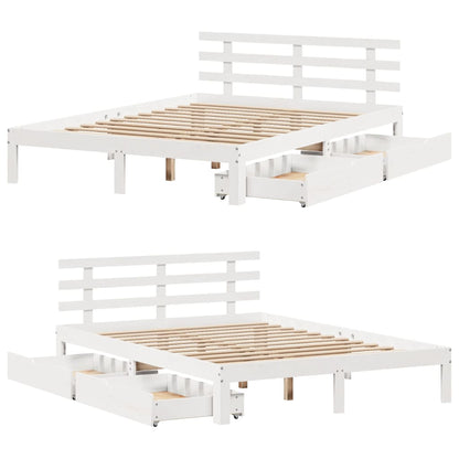 Bedframe met lades massief grenenhout wit 140x190 cm