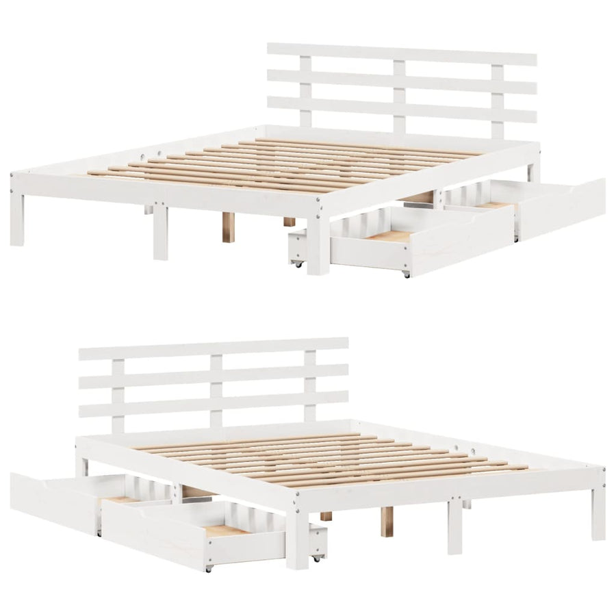 Bedframe met lades massief grenenhout wit 140x190 cm