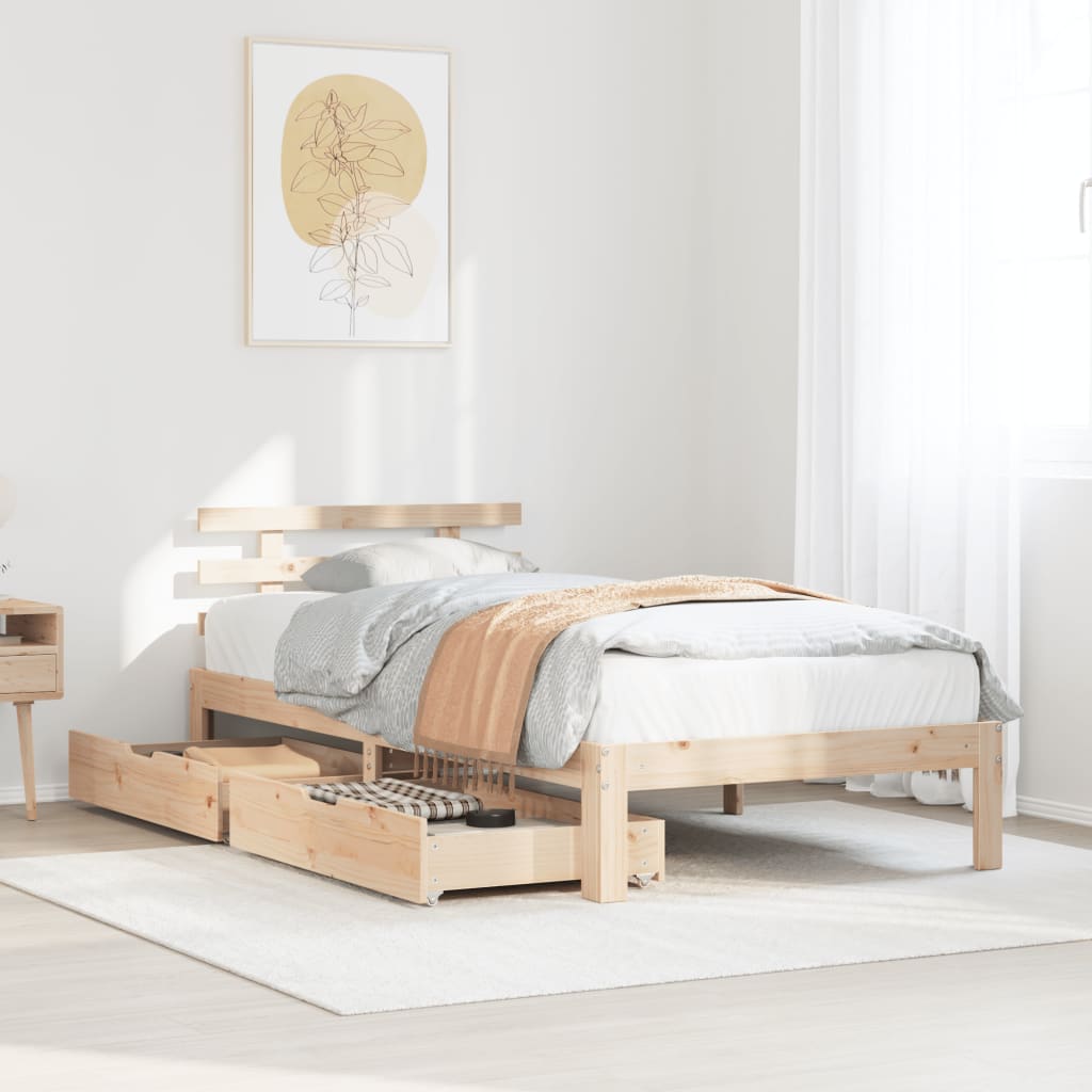 Bedframe met lades massief grenenhout 90x200 cm