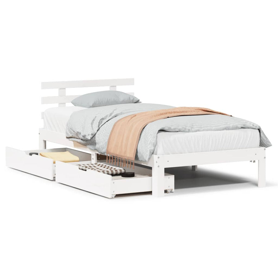 Bedframe met lades massief grenenhout wit 90x200 cm