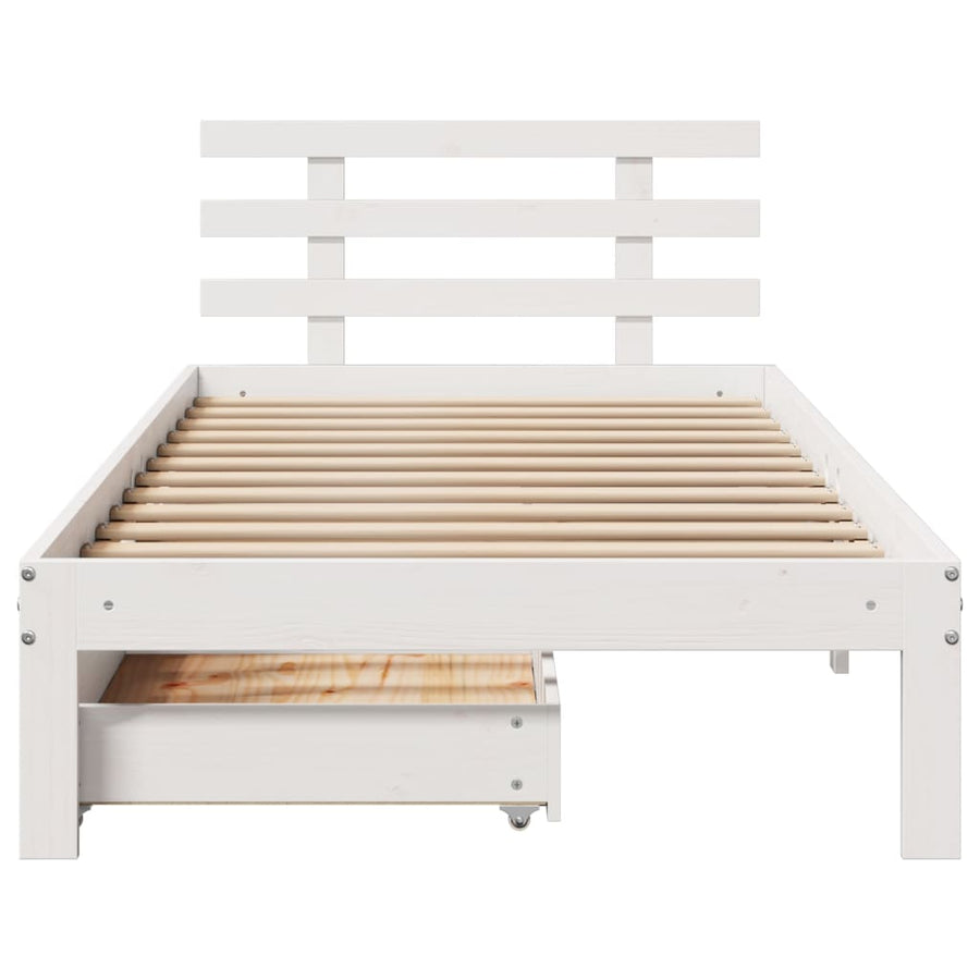 Bedframe met lades massief grenenhout wit 90x200 cm