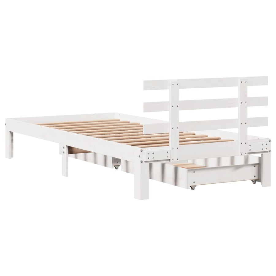 Bedframe met lades massief grenenhout wit 90x200 cm