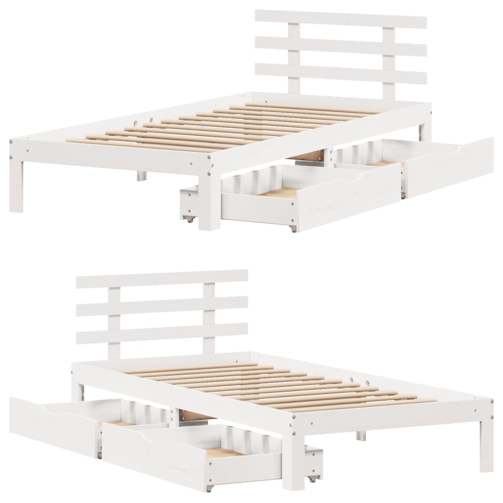 Bedframe met lades massief grenenhout wit 90x200 cm