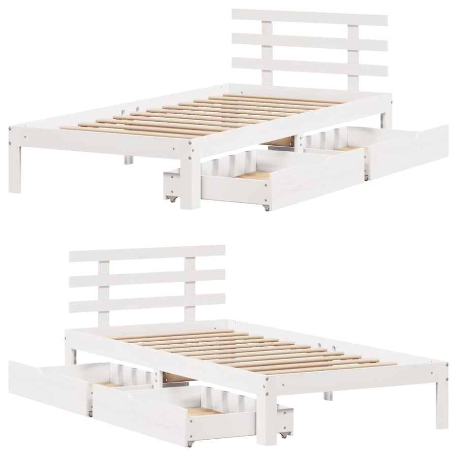 Bedframe met lades massief grenenhout wit 90x200 cm