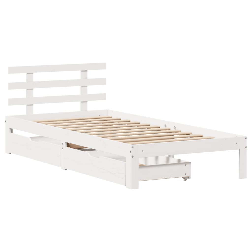 Bedframe met lades massief grenenhout wit 100x200 cm
