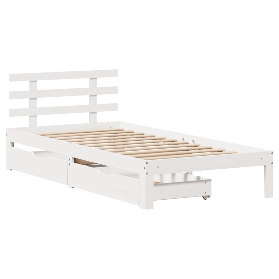 Bedframe met lades massief grenenhout wit 100x200 cm