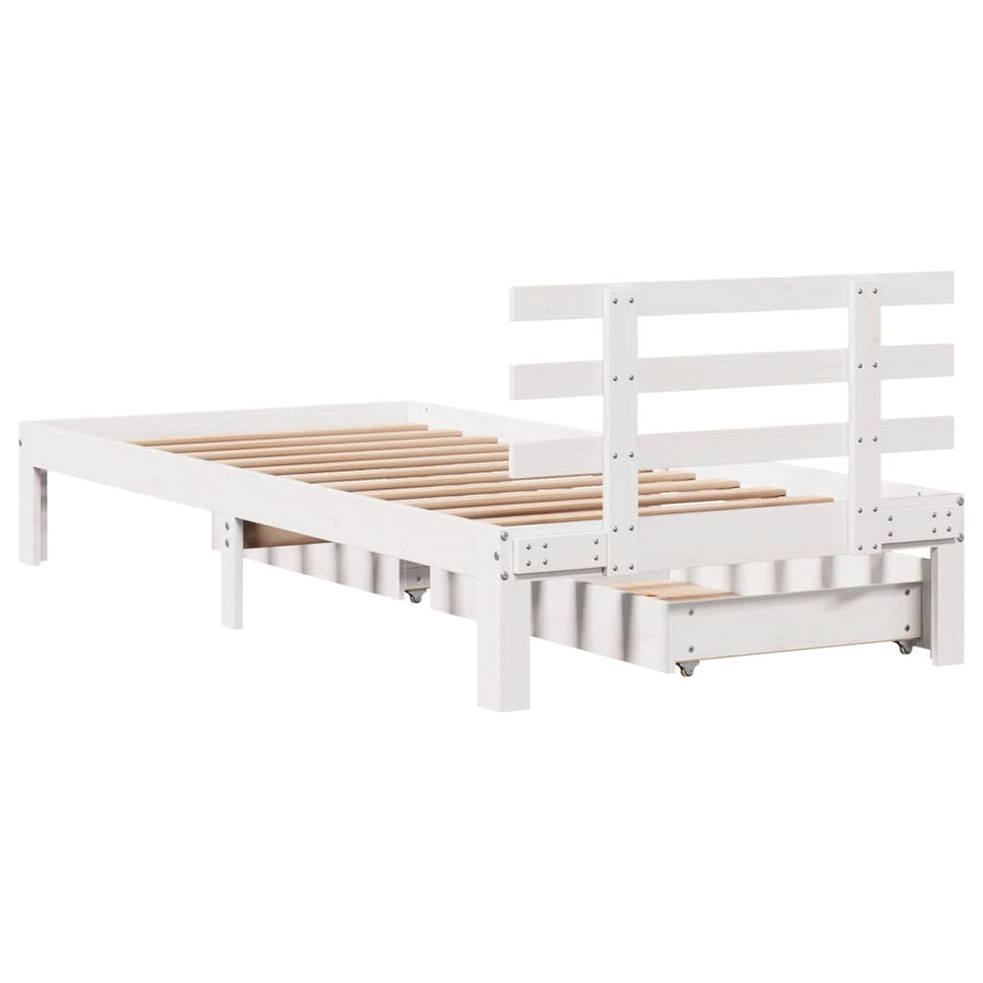 Bedframe met lades massief grenenhout wit 100x200 cm