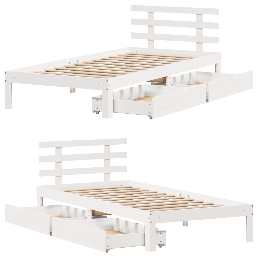 Bedframe met lades massief grenenhout wit 100x200 cm