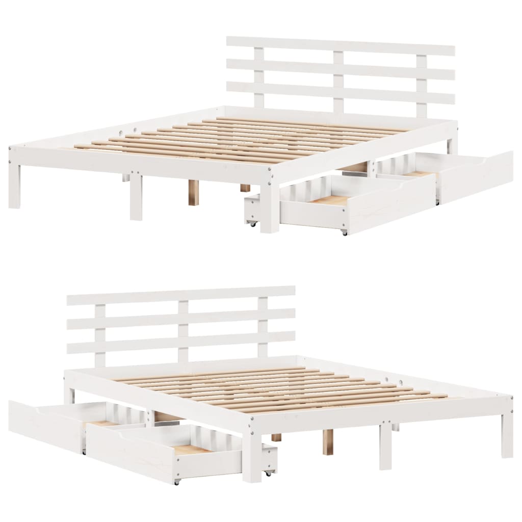 Bedframe met lades massief grenenhout wit 120x200 cm