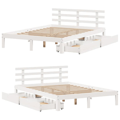 Bedframe met lades massief grenenhout wit 120x200 cm