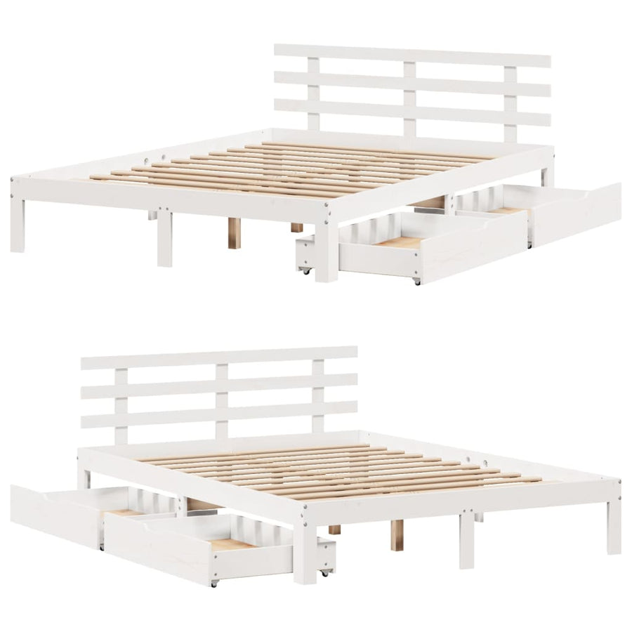 Bedframe met lades massief grenenhout wit 120x200 cm