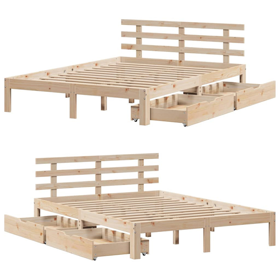 Bedframe met lades massief grenenhout 140x200 cm
