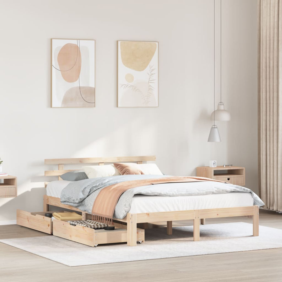 Bedframe met lades massief grenenhout 140x200 cm