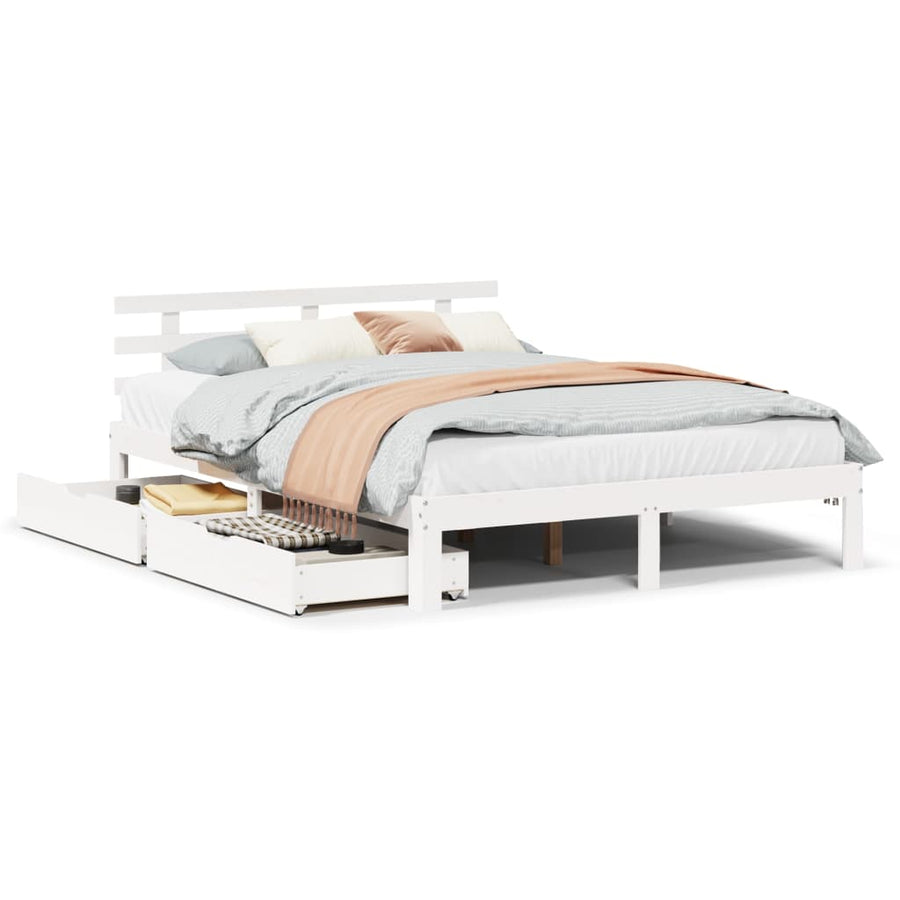 Bedframe met lades massief grenenhout wit 140x200 cm