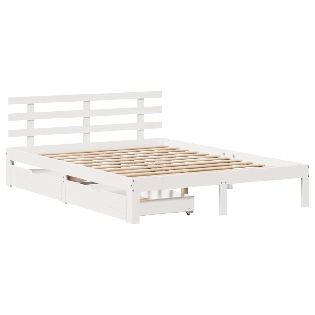 Bedframe met lades massief grenenhout wit 140x200 cm