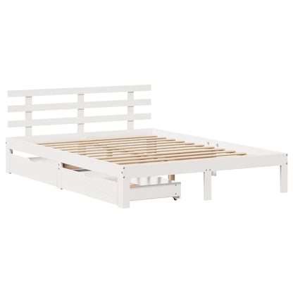 Bedframe met lades massief grenenhout wit 140x200 cm