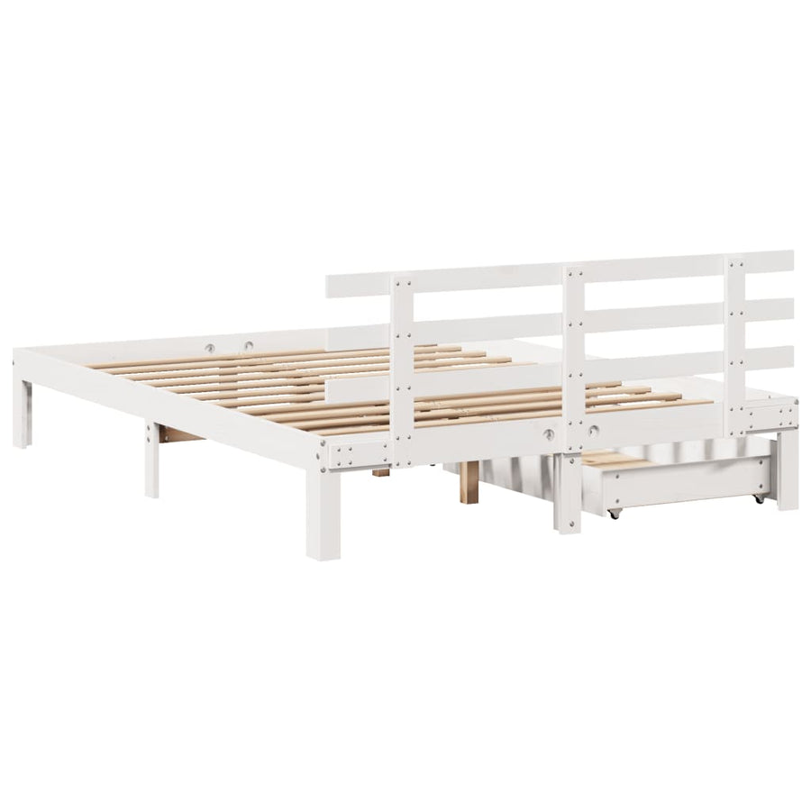 Bedframe met lades massief grenenhout wit 140x200 cm