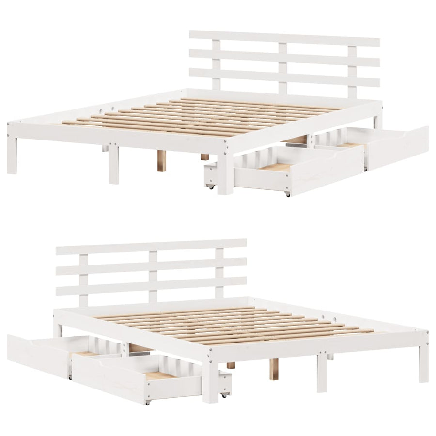 Bedframe met lades massief grenenhout wit 140x200 cm